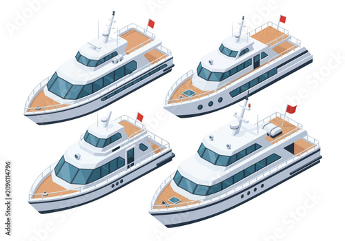 Tableau sur toile Four Luxury Yachts Displayed in Isometric View.
