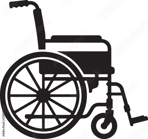 Hospital Wheelchair Black Silhouette Isolated on White Background