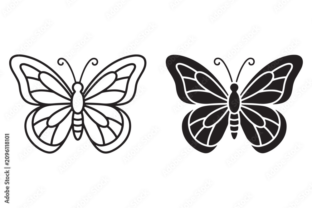 Obraz premium Black and white butterfly icons Vector, illustration