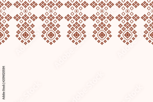 Cross stitch ikat pattern ethnic with brown tribal colorful background art embroidery.