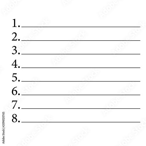 Konstfotografi Numbered list template with horizontal lines from one to eight for tasks and pla