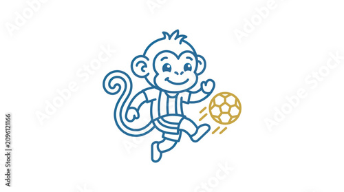 Photography Monkey Kicking a Soccer Ball.