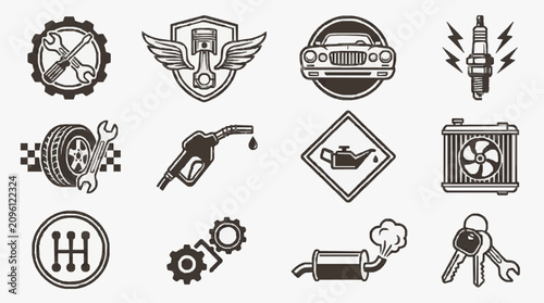 Photos Icon Set Showcasing Automotive Maintenance Symbols.