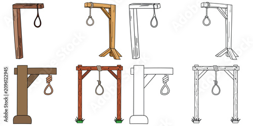 Foto Hand-drawn cartoon and doodle set of gallows on a white background