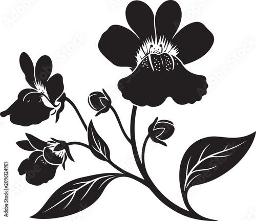 Mimulus monkey flower botanical vector silhouette illustration with botanical silhouette illustration isolated decoration ornamental contrast