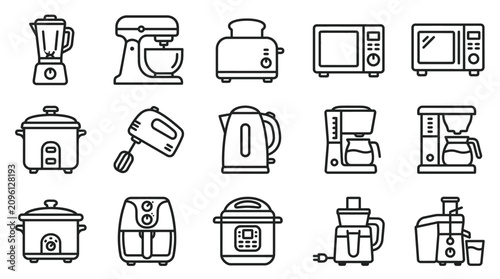Bild auf Leinwand Kitchen Appliance Icons: Blender, Mixer, Toaster, Microwave, Coffee Maker, Kettl
