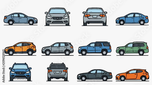 Foto Illustrated lineup of compact cars.