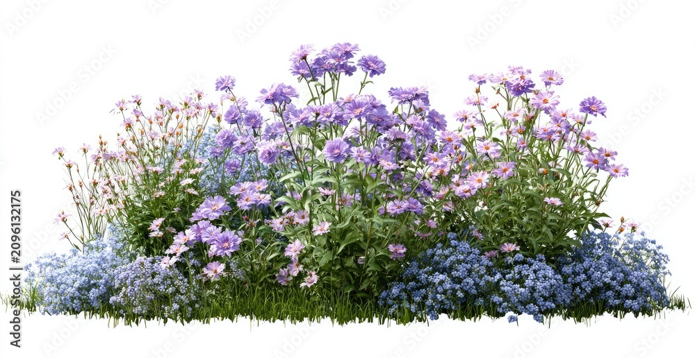 Obraz premium Lush cluster of delicate purple and blue wildflowers blooming vibrantly