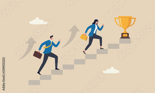 Photography Business competition, contest or challenge to achieve target, effort concept, bu