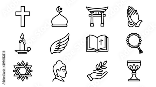 Konstfotografi Collection of Religious Symbols Icons: Faith, Spirituality, Worship, Divinity