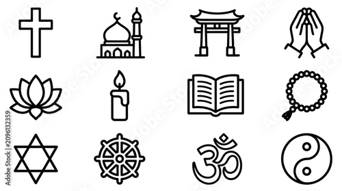 Canvas Print Diverse Religious Symbols Collection: Christianity, Islam, Buddhism, Hinduism, J
