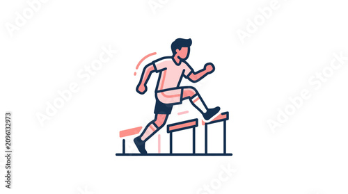 Obraz na płótnie Man jumping over hurdle obstacle.