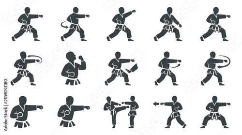 Foto Martial arts poses and kicking techniques.
