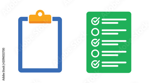 Clipboard task list and checkmark checklist icons with clipboard checklist checkmark productivity management business document planning organization professional schedule
