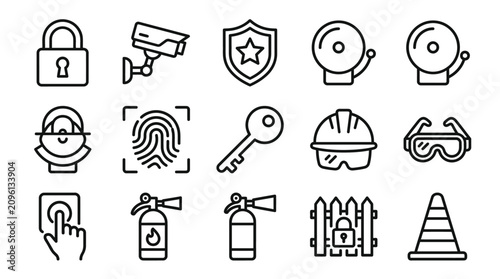 Schilderij op canvas Security and Safety Icons Set: Protection, Surveillance, Access Control, Fire Pr