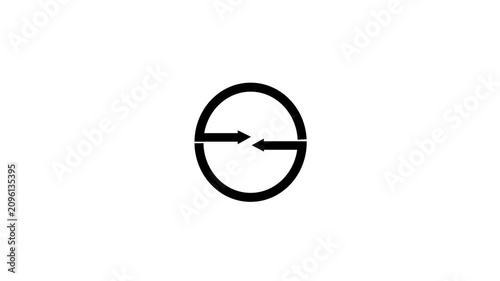 Abstract black circular symbol with two opposing arrows moving inward creating a dynamic interchange effect, perfect for looping motion graphics and concepts of connection or communication.