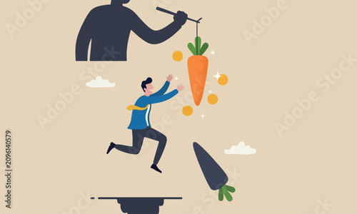 Obraz na płótnie Motivation employee influence people or manipulation concept, seduced businessma
