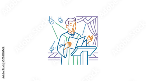 Tableau sur toile Man standing at a lectern reading.