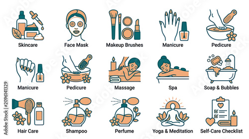 Φωτογραφία Spa and wellness icons for self care.