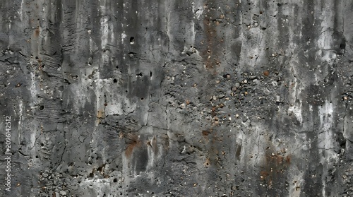 Dark weathered concrete wall texture with grunge stains and porous surface.