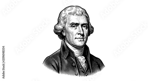 Bild auf Leinwand Engraved portrait illustration of Thomas Jefferson the third President of the United States
