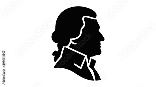 Foto Black silhouette profile icon of an eighteenth century gentleman with a ponytail