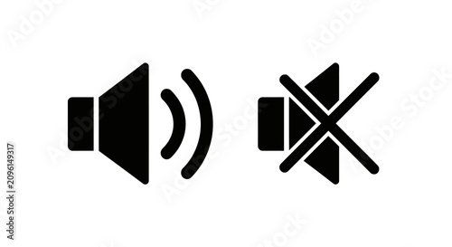 фотографія Speaker Volume Icons With Muted Symbol Black Silhouette