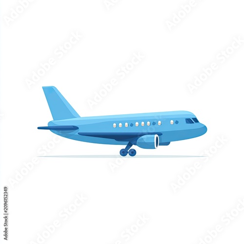 A vibrant blue passenger jet with detailed windows and landing gear