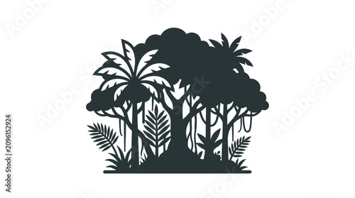 Tropical plants and trees silhouettes.
