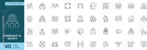Community & Society icon set. Editable line icons. Vector illustration.