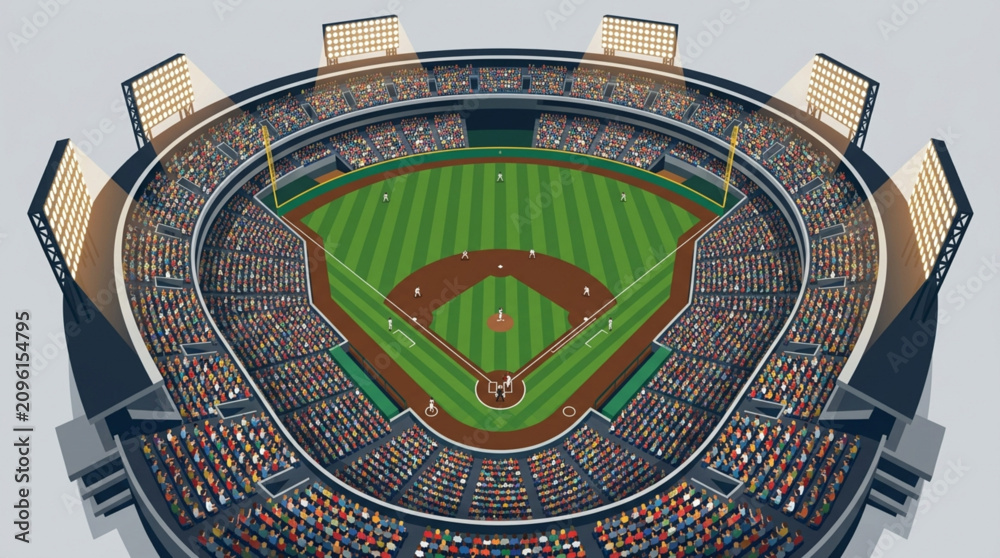 Fototapeta premium Isometric Vector Illustration of a Packed Baseball Stadium