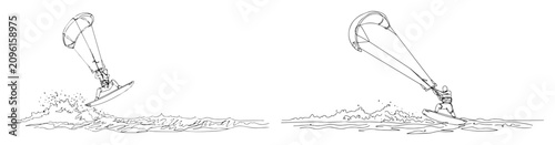Photos kitesurfer gliding on water waves line art