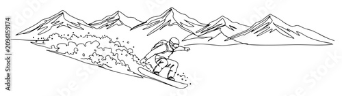 Cuadro en lienzo snowboarder carving through snow in mountains