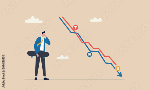 Photos Prepare recessio market fall down concept, thoughtful businessman with skate boa