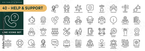 Foto A collection of Help and Support icons set with editable stroke, including assistance, service, guidance, faq, customer service, responce, helpdesk