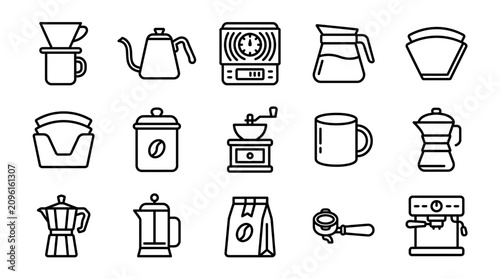 Bild auf Leinwand Coffee Making Icons: Drip, Kettle, Grinder, Moka Pot, French Press, Espresso Mac