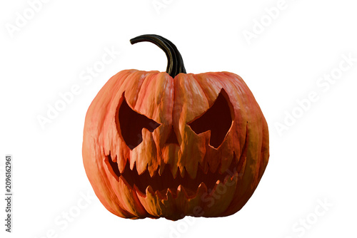 3D illustration of carved pumpkins for a Jack O'Lantern. 3D rendering of a Halloween pumpkin isolated on a white background.