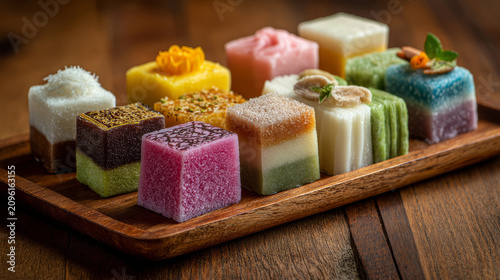 Vibrant selection of classic sweets displayed on a rustic wooden tray perfect for dessert enthusiasts