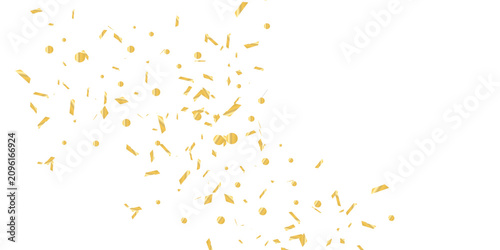 Billede på lærred Sparkling golden confetti rain combined with swirling streamers on a pure white