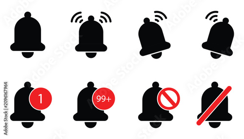Konstfotografi Set of notification bell icons with various symbols