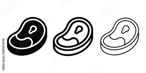 Tableau sur toile Beef steak icon silhouette vector outline and line art