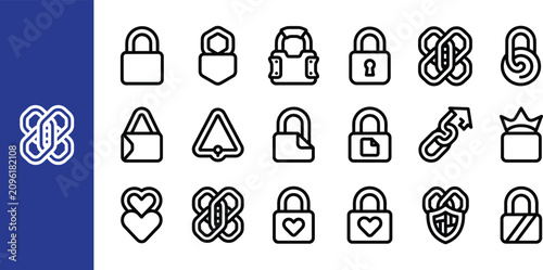 Fotografía Security and love symbol collection line icons for protection relationships and