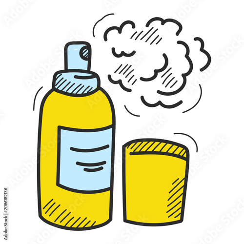 Hair spray doodle icon vector isolated. Hand-drawn illustration of a hairdresser work tool. Idea of beauty and fashion. Hair styling spray in a bottle.