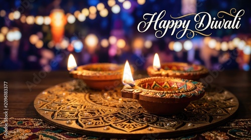 Diwali celebration illuminated diyas and festive decorations for the festival of lights