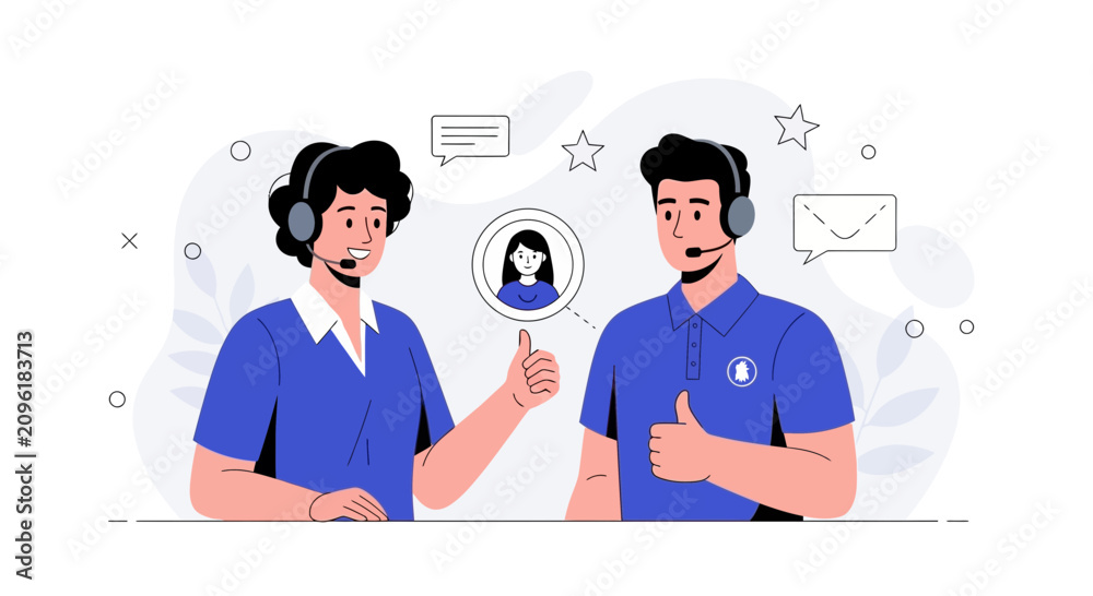 Fototapeta premium Customer Service Team Thumbs Up - Vector Illustration