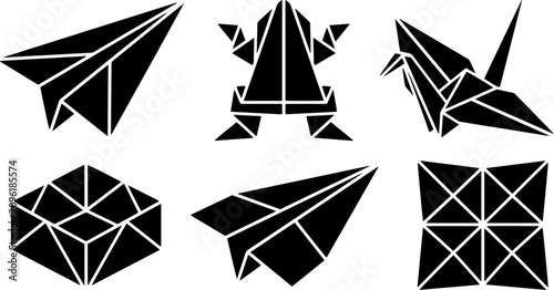 Origami paper folding art shapes featuring airplane frog crane and fortune teller