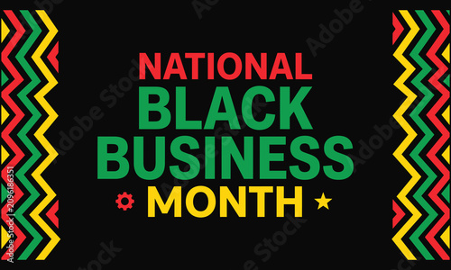 national black business month august awareness design with abstract zigzag patterns and typography