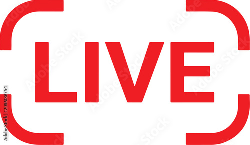 Live stream icon red camera viewfinder with 'live' text overlay