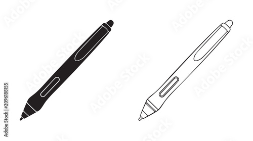 Foto pen stylus with line art illustration, drawing tool concept for design
