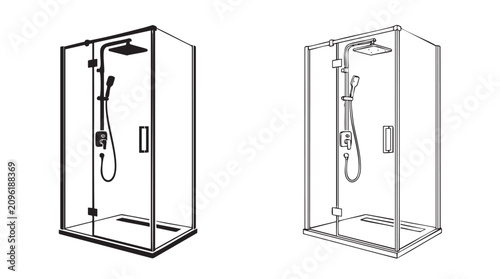 Fotografie shower enclosure with rainfall showerhead and handheld shower